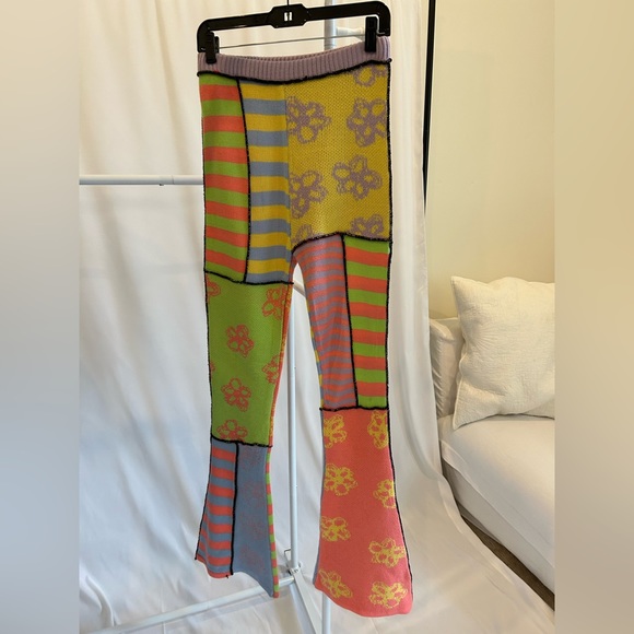 Free People x The Ragged Priest Mix Print Knit 90s Flare Pants NWOT - Picture 3 of 5
